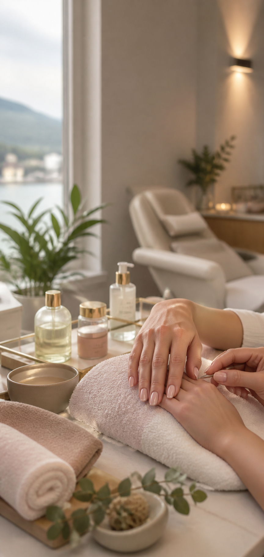 Calm beauty salon treatment room with soft natural light